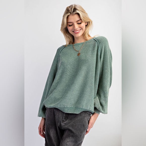 Cozy Cotton Sweater - Pacific Green - Picture 1 of 4
